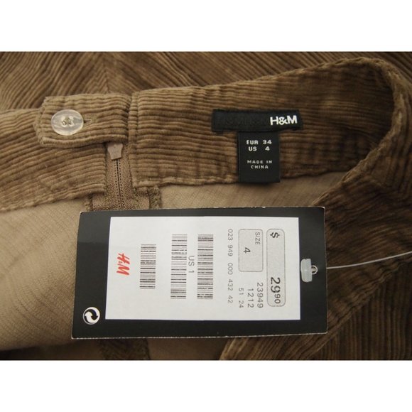 NWT H&M Womens Skirt 4 Corduroy A-Line Brown Chevron Textured - Picture 4 of 6